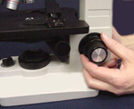 Figure 6.  Coarse adjustment knob used to provide greater access to stage and also for initial image adjustment. (Courtesy M. B. Riley)